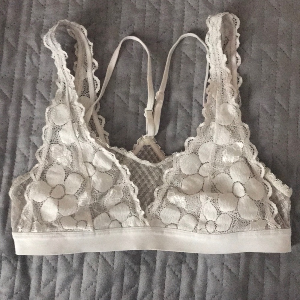 Aerie Floral White Lace Bralette, M